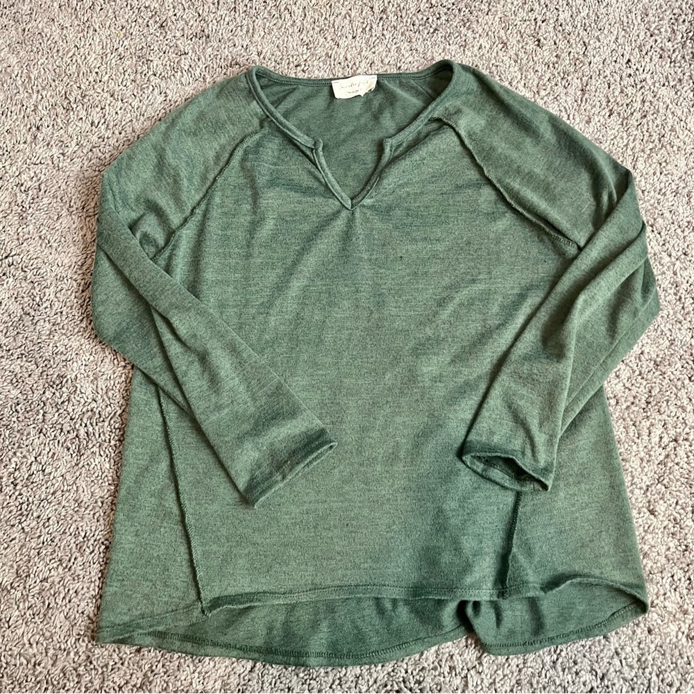 Lavender Field Women's M 3/4 Sleeve Sweater Green V Neck